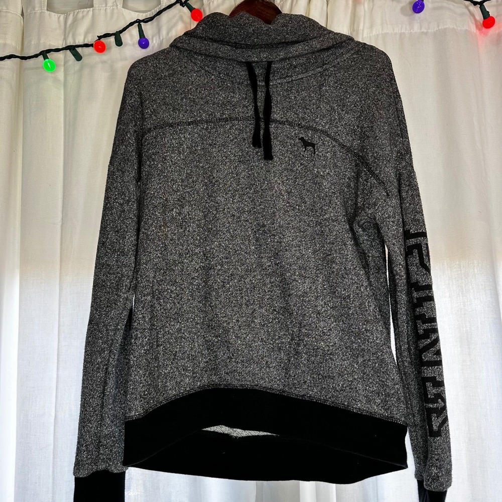 Pink Victoria's Secret Cowl Neck Sweatshirt Heathered Gray Black Logo Small